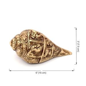 Ganesha Carving Brass Shankh Showpiece Attractive Brass Conch For Temple Puja